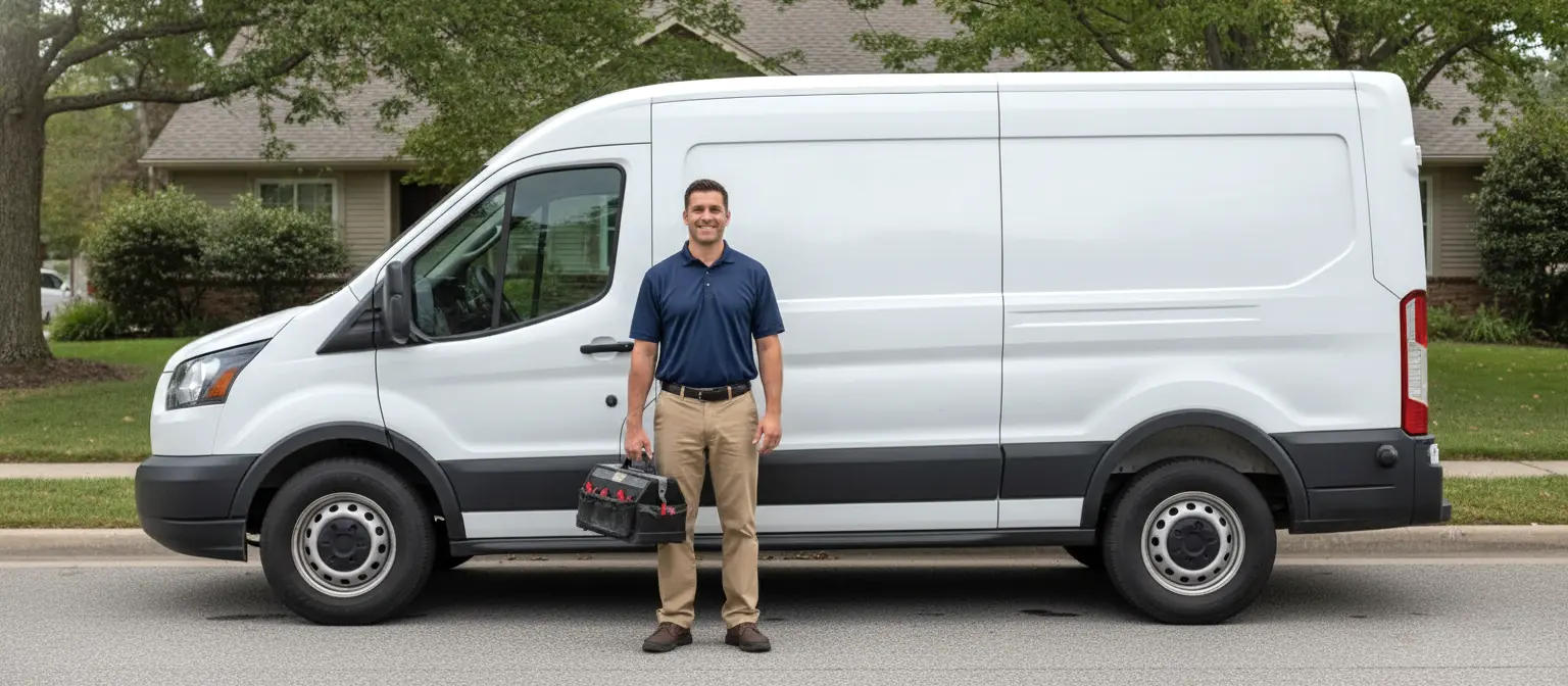 LG appliance repair technician with a service van in Southern California