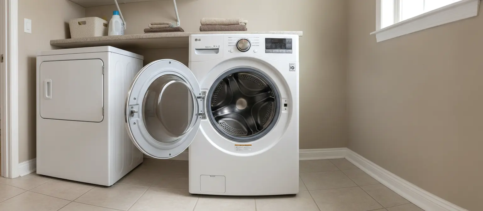 LG washer with the door open during diagnosis