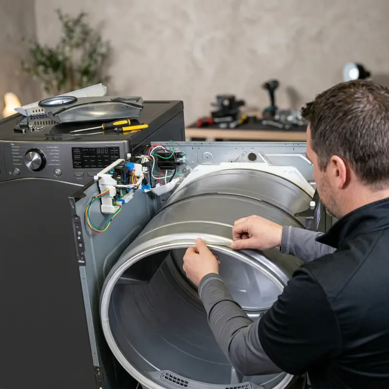 Hand spinning LG dryer drum freely — broken belt diagnostic test