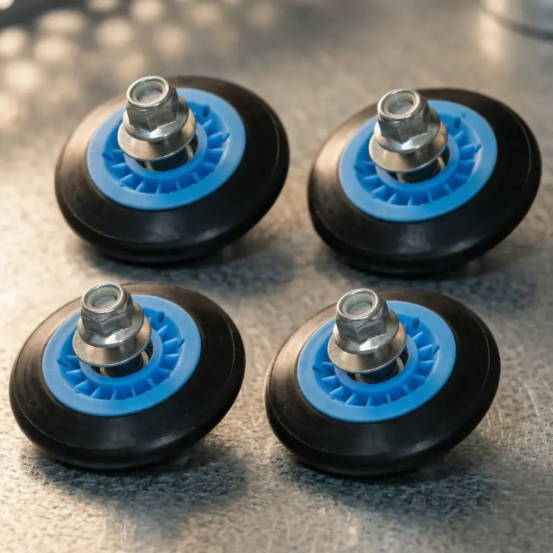 New OEM LG dryer drum rollers and felt seal installed