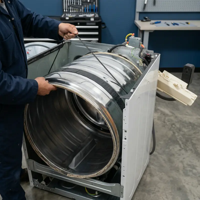 Coin trapped inside LG dryer drum rib — causing metallic knocking noise