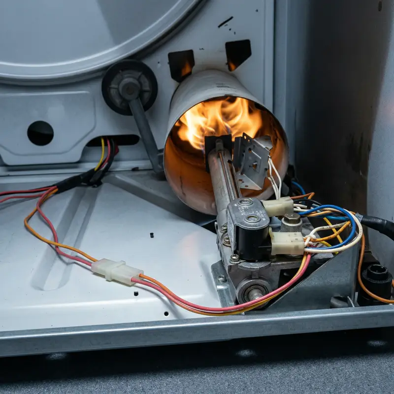 Failed LG dryer gas valve solenoid coils removed — open circuit