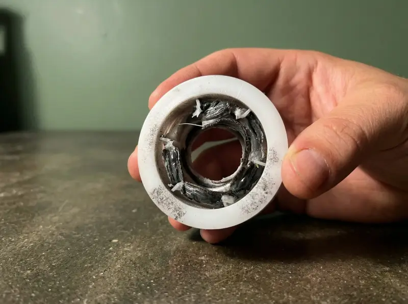 Worn LG dryer idler pulley — bearing deteriorated causing squealing noise