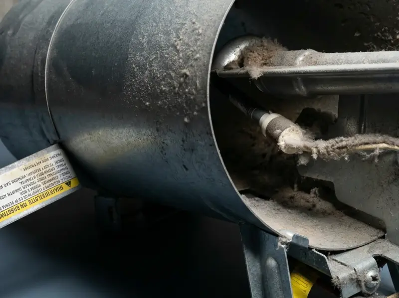 LG gas dryer front panel open showing burner housing and igniter assembly