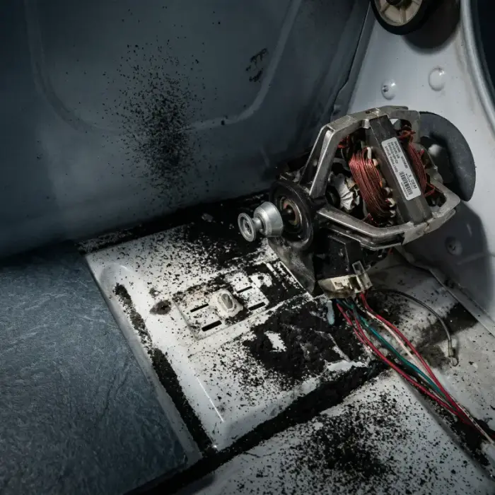 Frayed stretched LG dryer drive belt — causing squealing noise